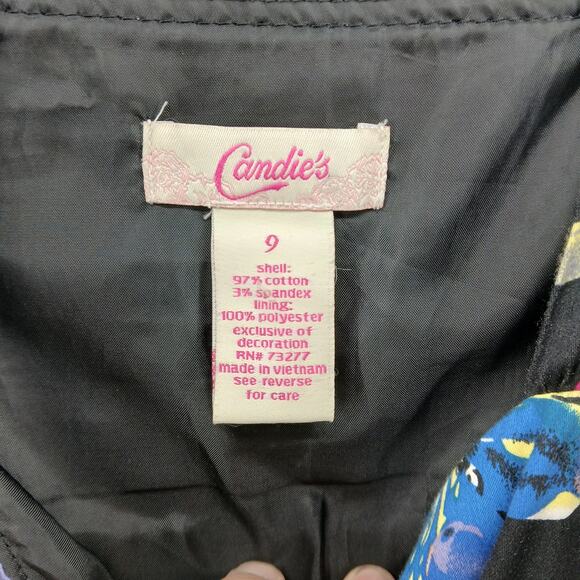 Candies Black Floral Print Sweetheart Babydoll Mini Dress Womens 9 Y2K HOCO - Picture 6 of 11